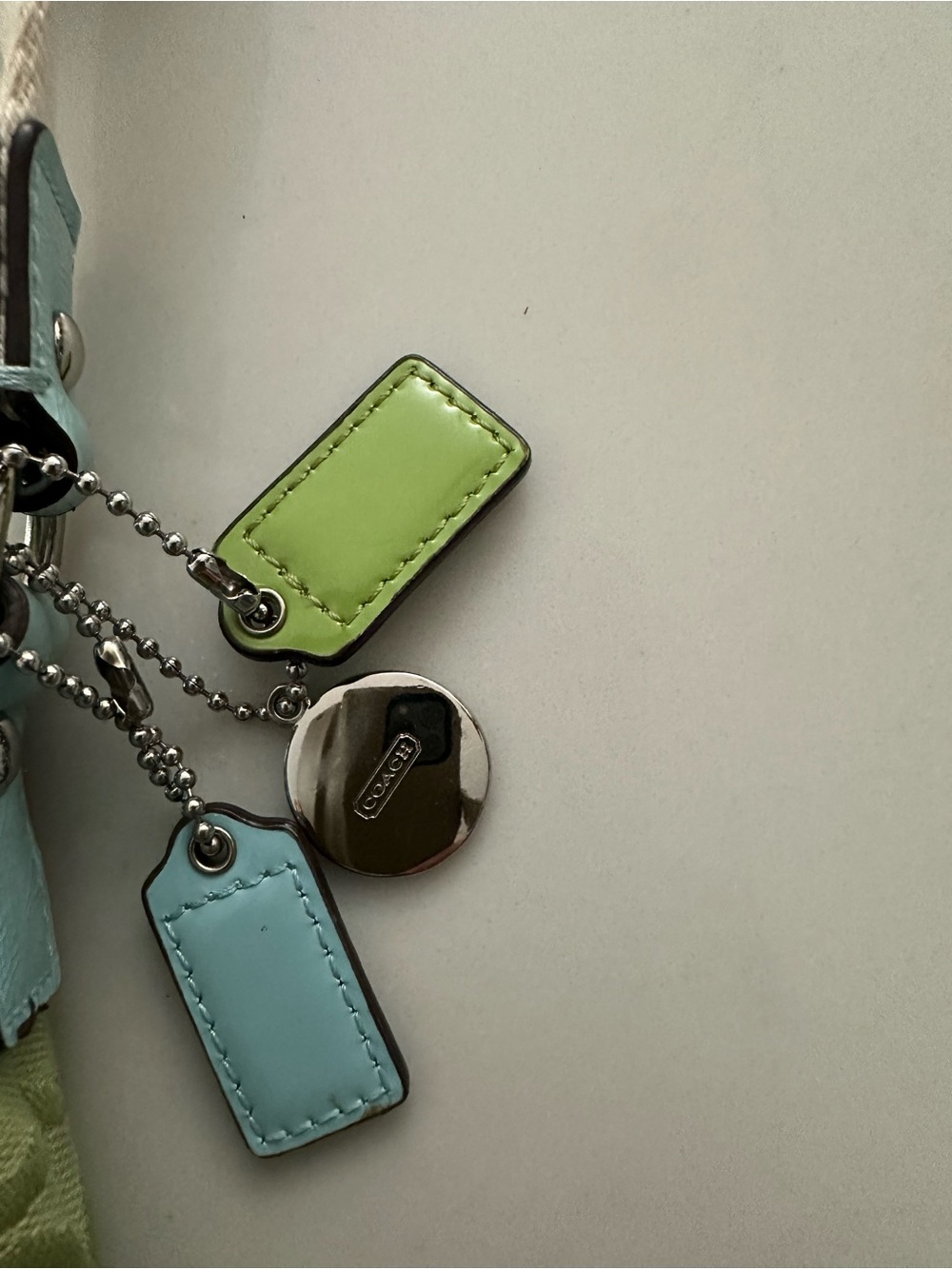 Vintage Coach Signature Nylon Swingpack Crossbody Lime Green Blue Y2K Charm Trio - Picture 4 of 6